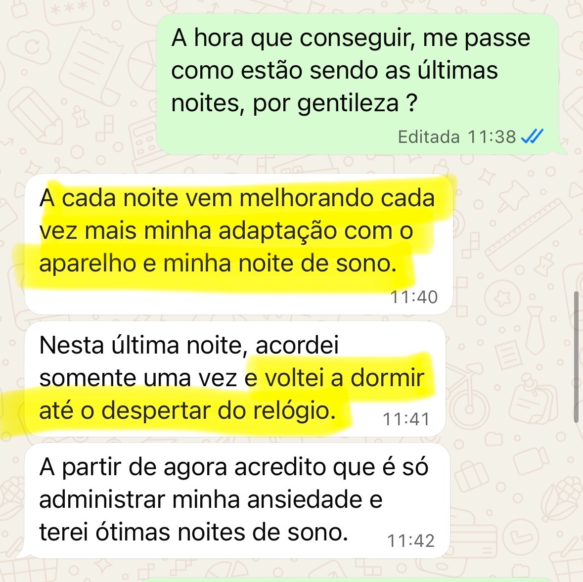 Depoimento de paciente: cada noite melhorando a adaptação